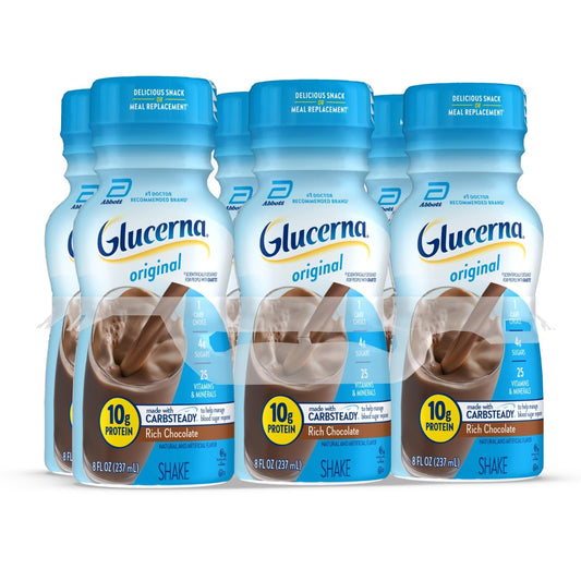 Glucerna Original Diabetes Care Shake, Rich Chocolate, Diabetic Meal Replacement to Support Blood Sugar Management, 10g Protein, 180 Calories, Ready to Drink, 8-fl-oz Bottle, 6 Pack