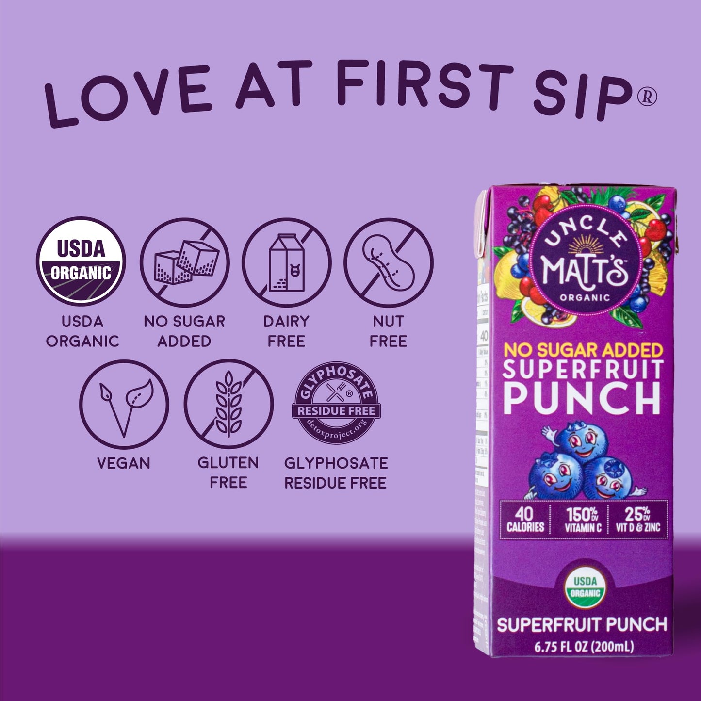 Uncle Matt’s Organic Juice Boxes – 32 pack, No Added Cane Sugar Superfruit Punch, USDA Organic, Only 40 Calories, with Vitamin C, D, & Zinc, Kid-Friendly Juice Drinks