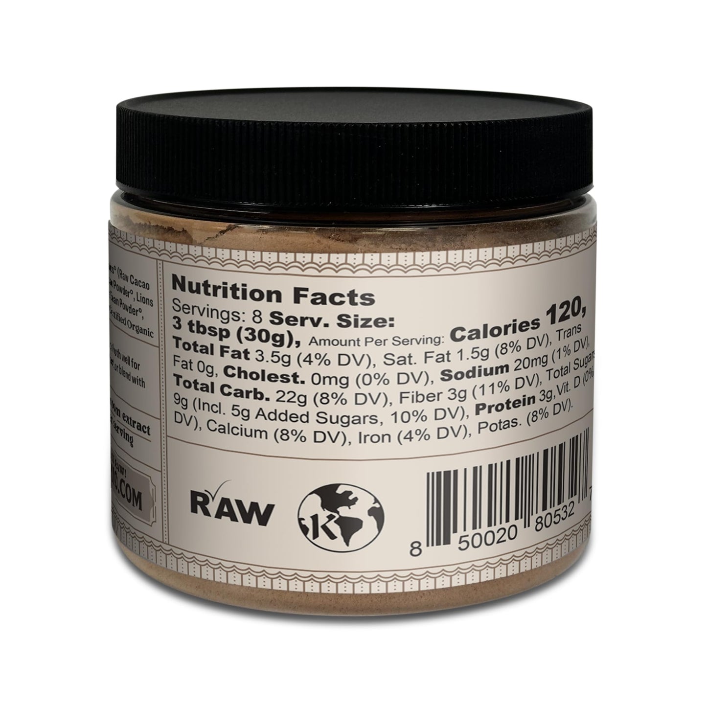 Rawmio Oat Milk Mushroom Hot Chocolate - Vegan, Kosher, Low-Fat and Gluten-Free | Pack of 1 | 8.5 oz