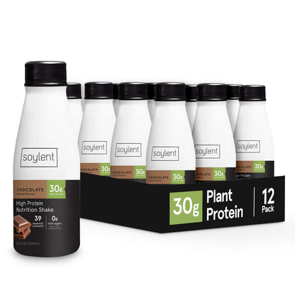 Soylent Chocolate High Protein Shake 30g Vegan Protein, Complete Energy Gluten-Free Vegan Protein Nootropics Shake, Chocolate, 11 Oz (12 Pack)
