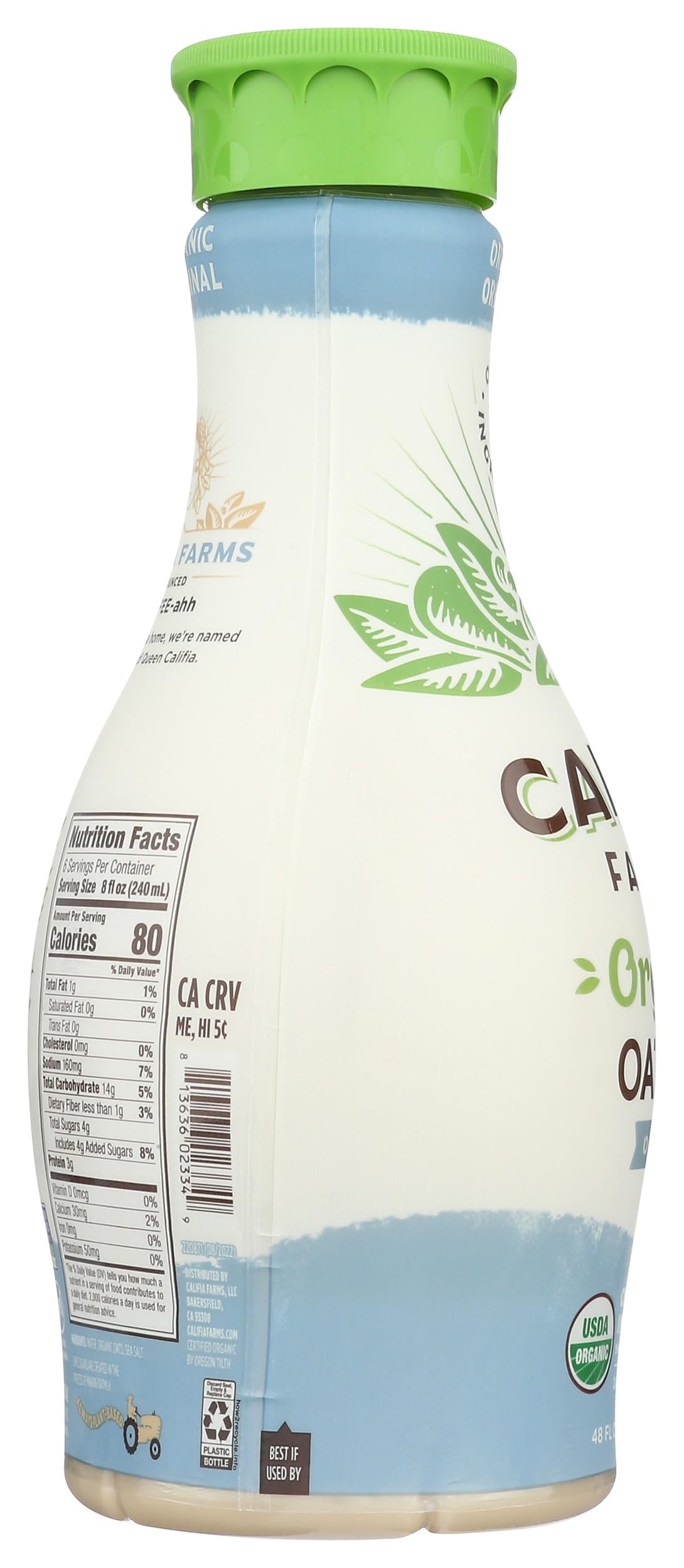 Califia Farms - Organic Original Oat Milk, 48 Oz, Dairy Free, Plant Based, Vegan, Non GMO, USDA Organic Milk