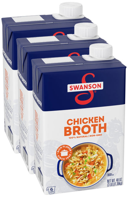 Swanson Chicken Broth, 48 Ounce Resealable Carton (Pack of 3)