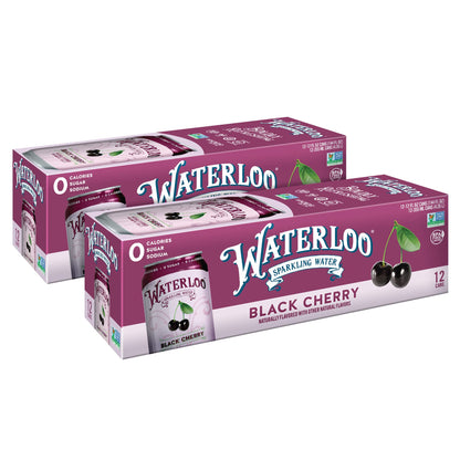 Waterloo Sparkling Water, Black Cherry Naturally Flavored, Pack of 24, 12 Fl Oz Cans | Zero Calories | Zero Sugar or Artificial Sweeteners | Zero Sodium
