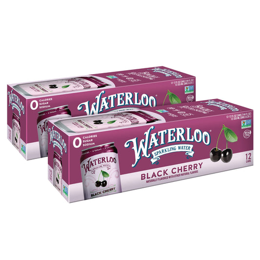 Waterloo Sparkling Water, Black Cherry Naturally Flavored, Pack of 24, 12 Fl Oz Cans | Zero Calories | Zero Sugar or Artificial Sweeteners | Zero Sodium