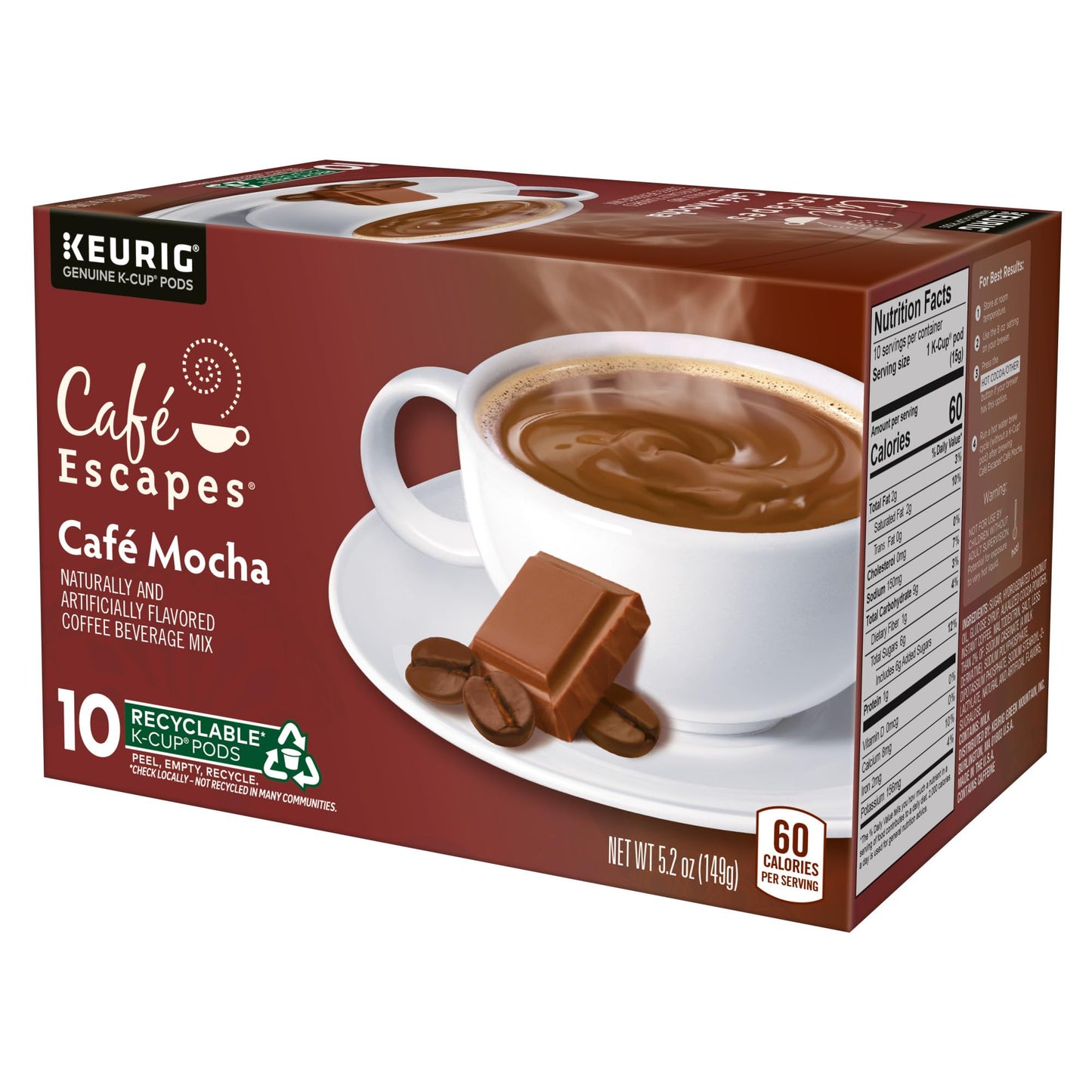 Café Escapes Café Mocha Coffee Beverage, Single-Serve K-Cup Pods, 60 Count