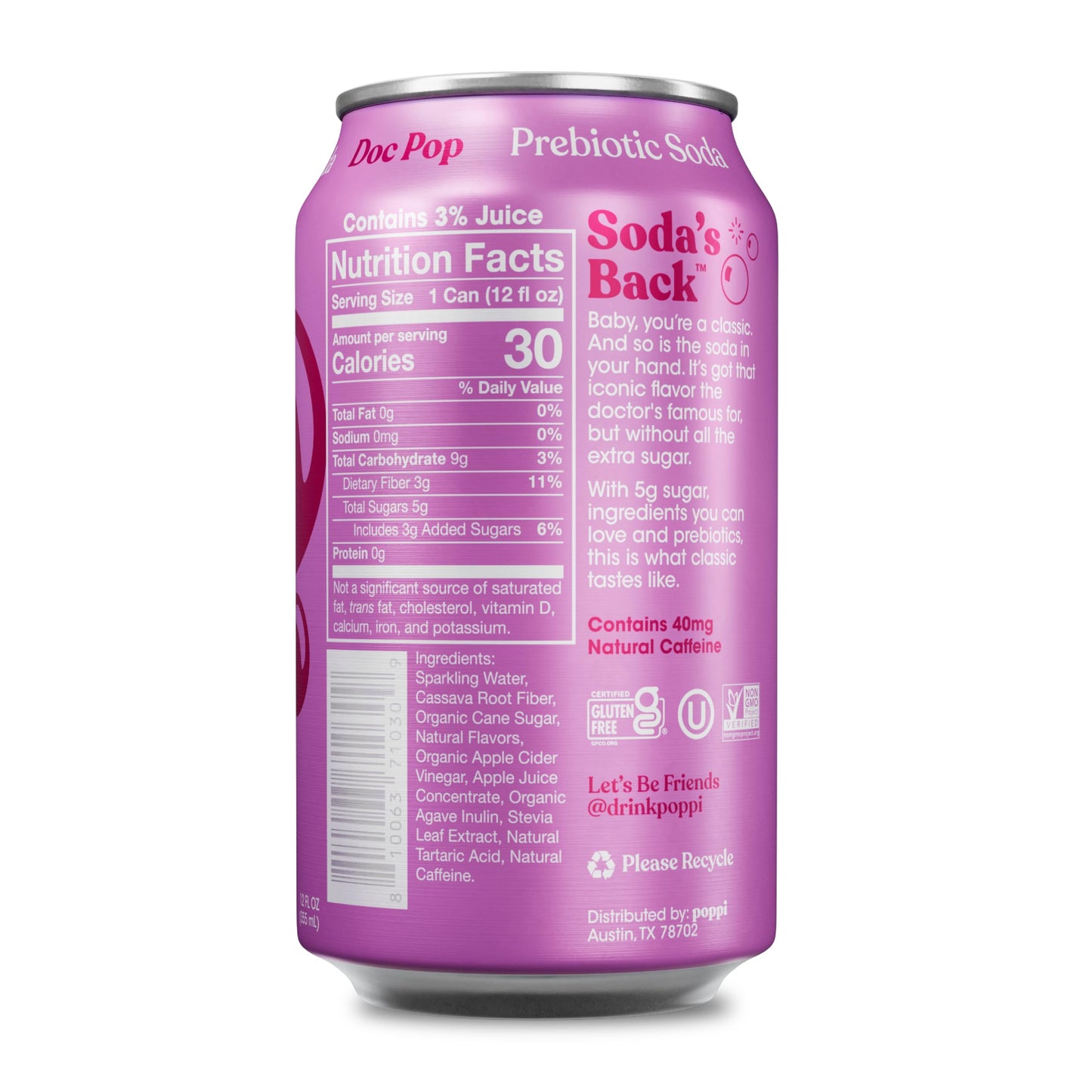 Poppi Prebiotic Soda, Doc Pop, 12 Fl Oz (Pack of 6)