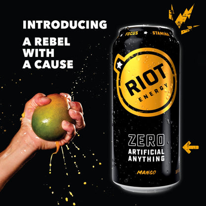 RIOT Clean Energy Drink, Mango, Organic, No Sugar Added, Made with Real Fruit, 100mg L-Theanine, 16 fl oz
