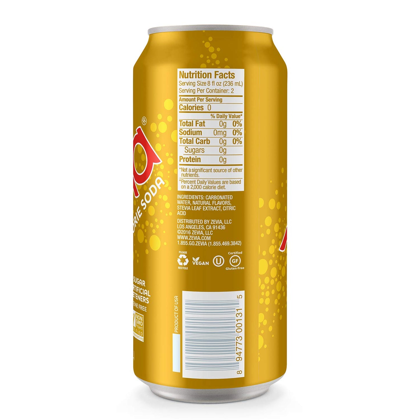 Zevia Zero Calorie Soda, Ginger Root Beer and Cream Soda, 12 and 16 Ounce Cans