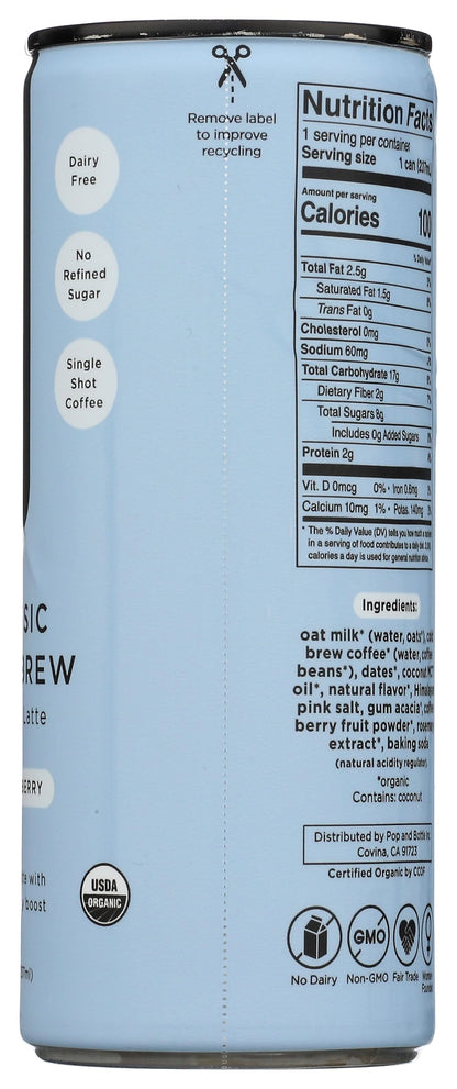Pop And Bottle, Latte Oat Milk Classic Antioxidants, 8 Fl Oz