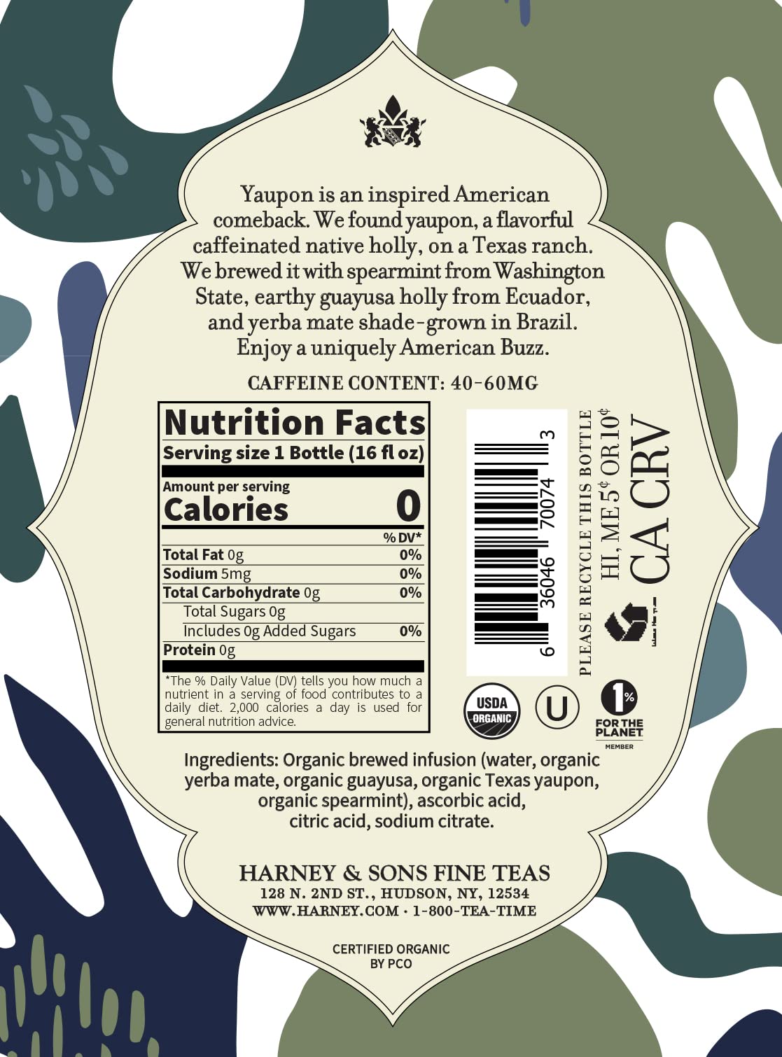 Harney & Sons Yerba Mate with Mint, 16 ounces – Natural Caffeine Boost, Clean Energy Drink, with Yaupon and Guayusa Holly, Ready-to-Drink Beverage (12 Pack)