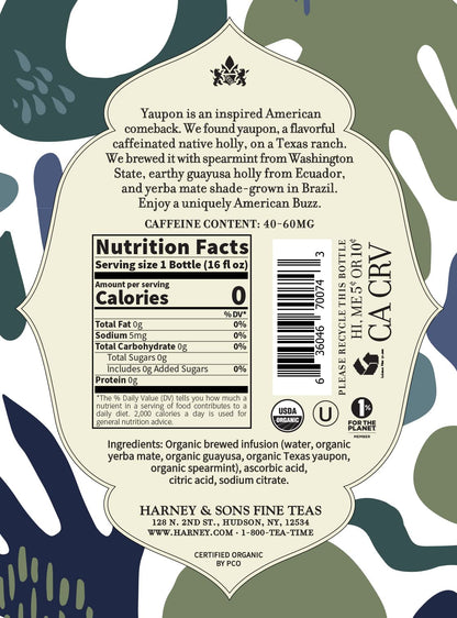 Harney & Sons Yerba Mate with Mint, 16 ounces – Natural Caffeine Boost, Clean Energy Drink, with Yaupon and Guayusa Holly, Ready-to-Drink Beverage (12 Pack)