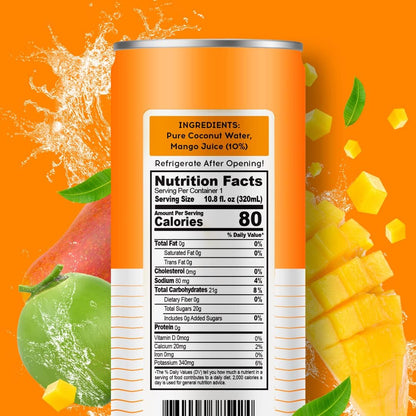100 Coconuts Mango Flavored Pure Coconut Water, Non GMO, No Preservatives, 11 Fluid Ounces (Pack Of 12)