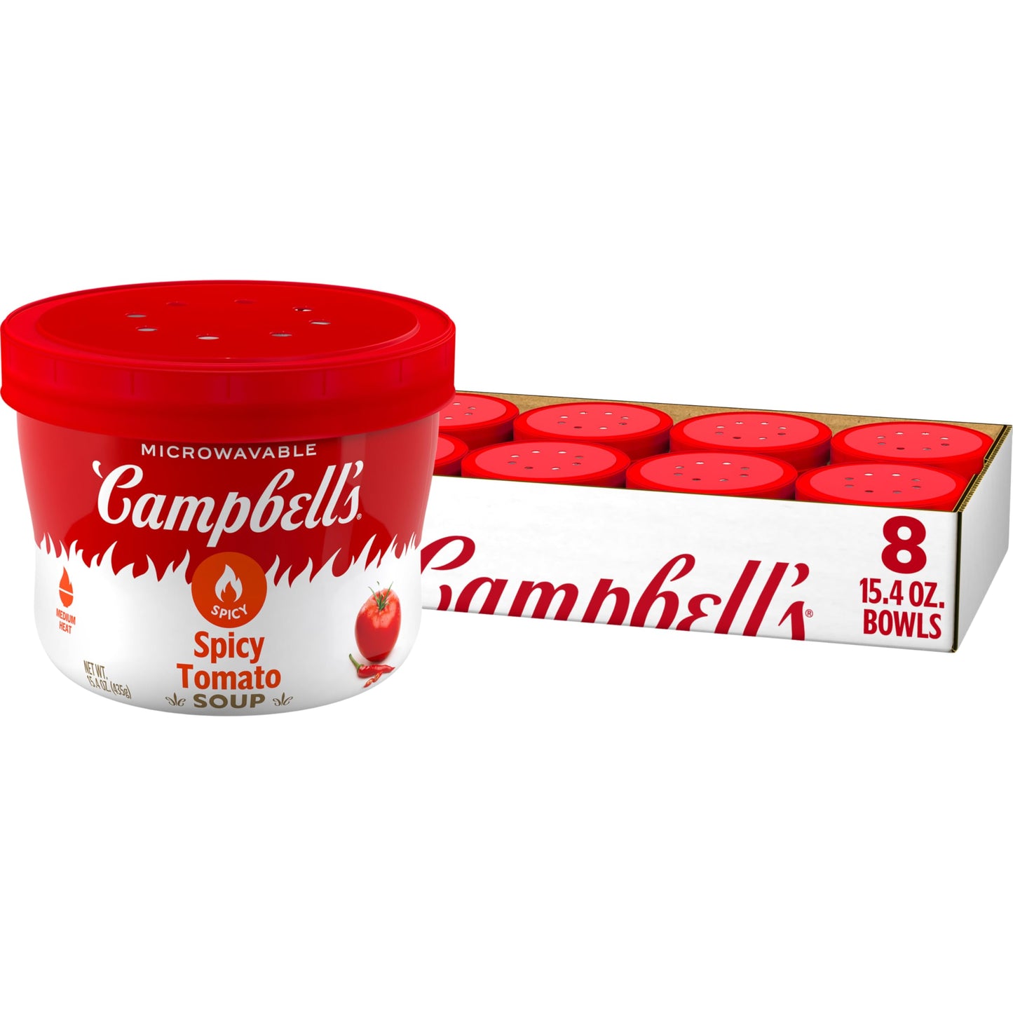 Campbell’s Spicy Tomato Soup, 15.4 oz Microwavable Bowl (8 Pack)