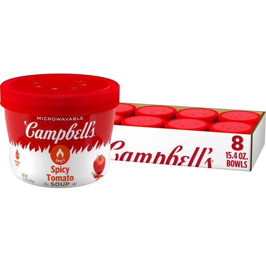 Campbell’s Spicy Tomato Soup, 15.4 oz Microwavable Bowl (8 Pack)