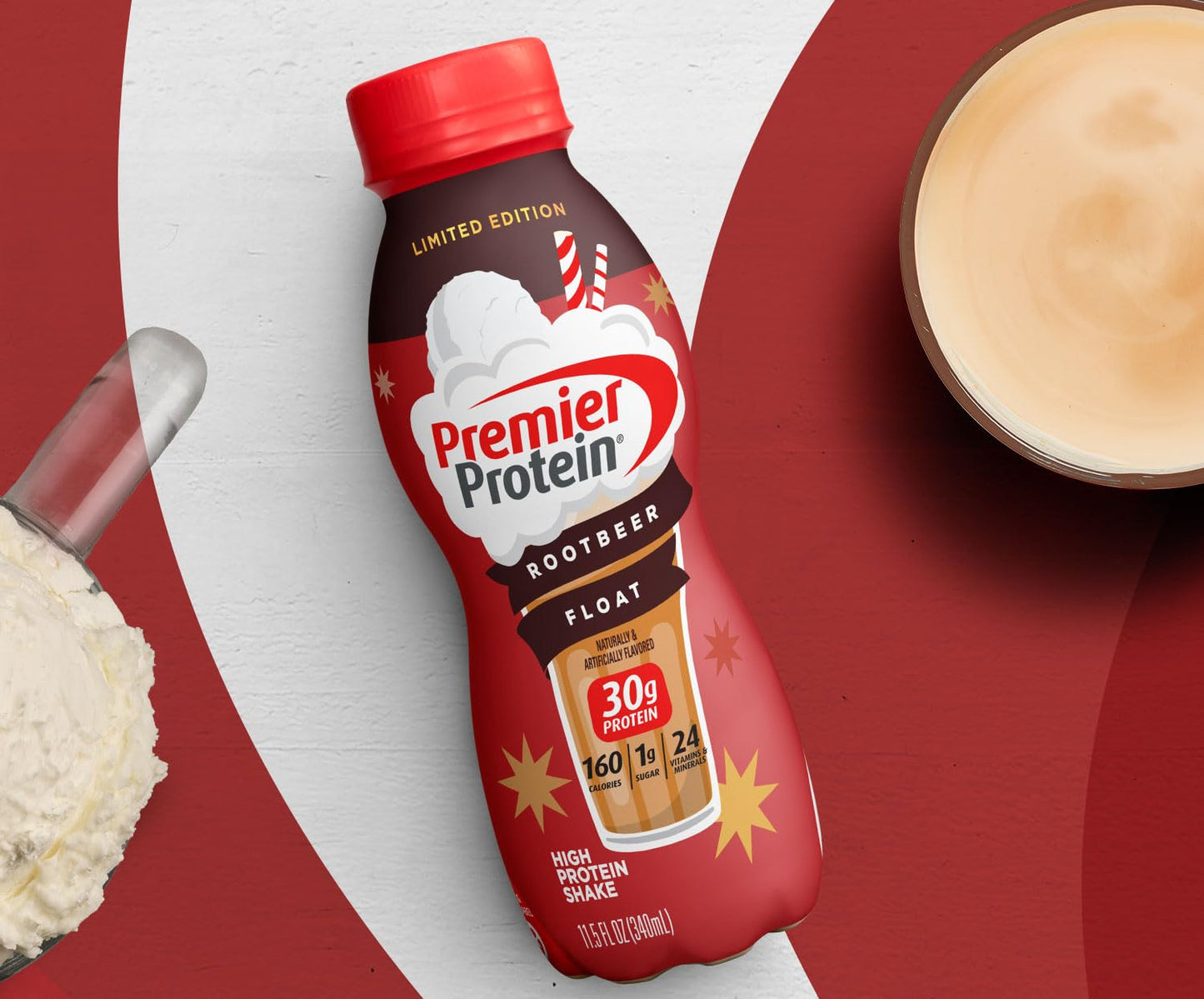 Premier Protein Shake Root Beer Float & Peaches Cream 30g Protein 1g Sugar 24 Vitamins Minerals 12 Pack Bundle