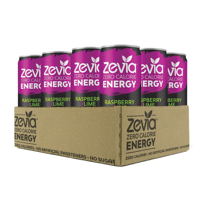 Zevia Zero Calorie Soda, Cola, 12 Ounce Cans (Pack of 24) and Zevia Zero Calorie Energy Drink, Raspberry Lime, 12 Ounce Cans (Pack of 12)