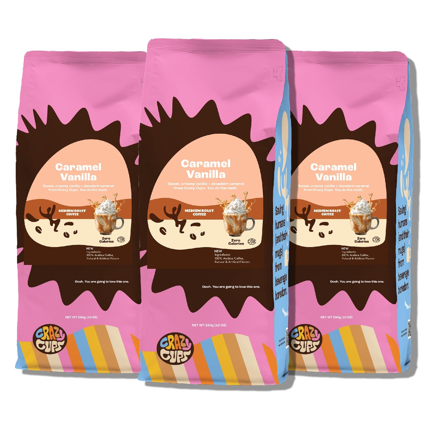 Crazy Cups Flavored Ground Coffee, Caramel Vanilla, in 10 oz Bags, For Brewing Flavored Hot or Iced Coffee, 3 Pack