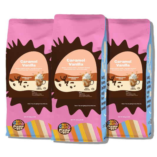 Crazy Cups Flavored Ground Coffee, Caramel Vanilla, in 10 oz Bags, For Brewing Flavored Hot or Iced Coffee, 3 Pack