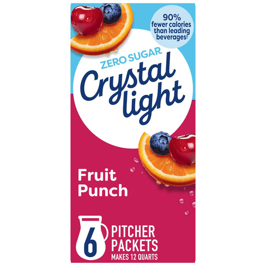 Crystal Light Drink Mix, 6 Pitcher Packets, for Flavorful Hydration and Shareable Refreshment, Fruit Punch artificial flavor Zero Sugar, Low Calorie, 2.04 oz
