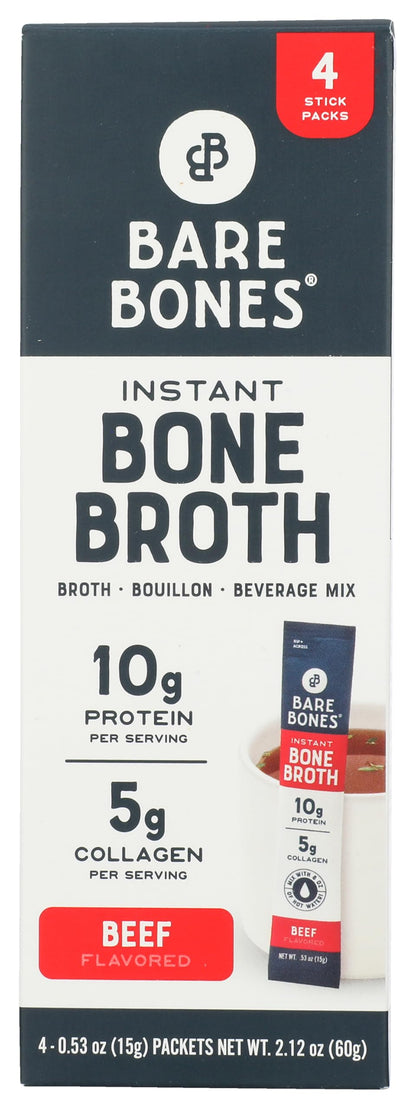 Bare Bones Beef Bone Broth Instant Powdered Mix Packets 4 Pack