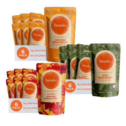 Brodo Beef, Chicken & Spicy Nonna Broth Bundle, 6 Cups Each (18 Cups Total)