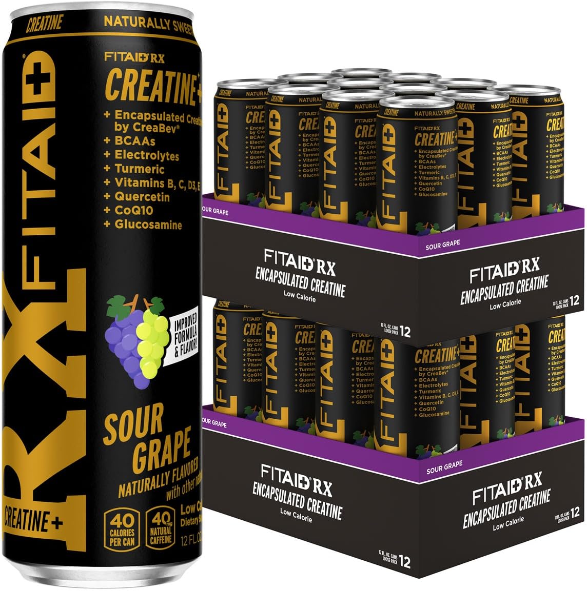 LIFEAID FITAID RX Recovery Blend Plus Creatine, BCAAs, Glucosamine, Turmeric, B-Complex, Electrolytes, 100% Clean, Paleo, Vegan and Gluten-Free, 12 Fl Oz. cans (Pack of 24)