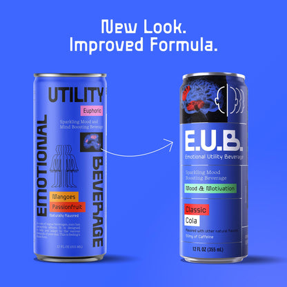 E.U.B. Classic Cola Sparkling Functional Beverage, 12oz Can, 50mg Caffeine, 25 Calories, with Nootropics & Adaptogens for Mood & Energy Support