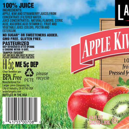 Langers 100% Juice with Vitamin C, Apple Kiwi Strawberry, 64 Fl Oz (Pack of 8)