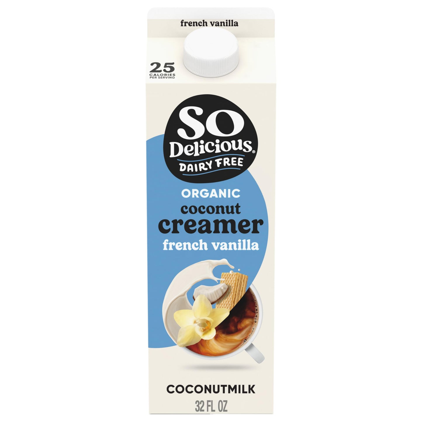 So Delicious Dairy Free Coconut Milk Creamer, French Vanilla, Vegan, Organic, Non-GMO, Creamy Plant Based Coffee Creamer, 32 FL OZ Carton