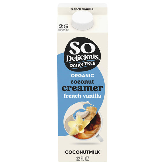 So Delicious Dairy Free Coconut Milk Creamer, French Vanilla, Vegan, Organic, Non-GMO, Creamy Plant Based Coffee Creamer, 32 FL OZ Carton