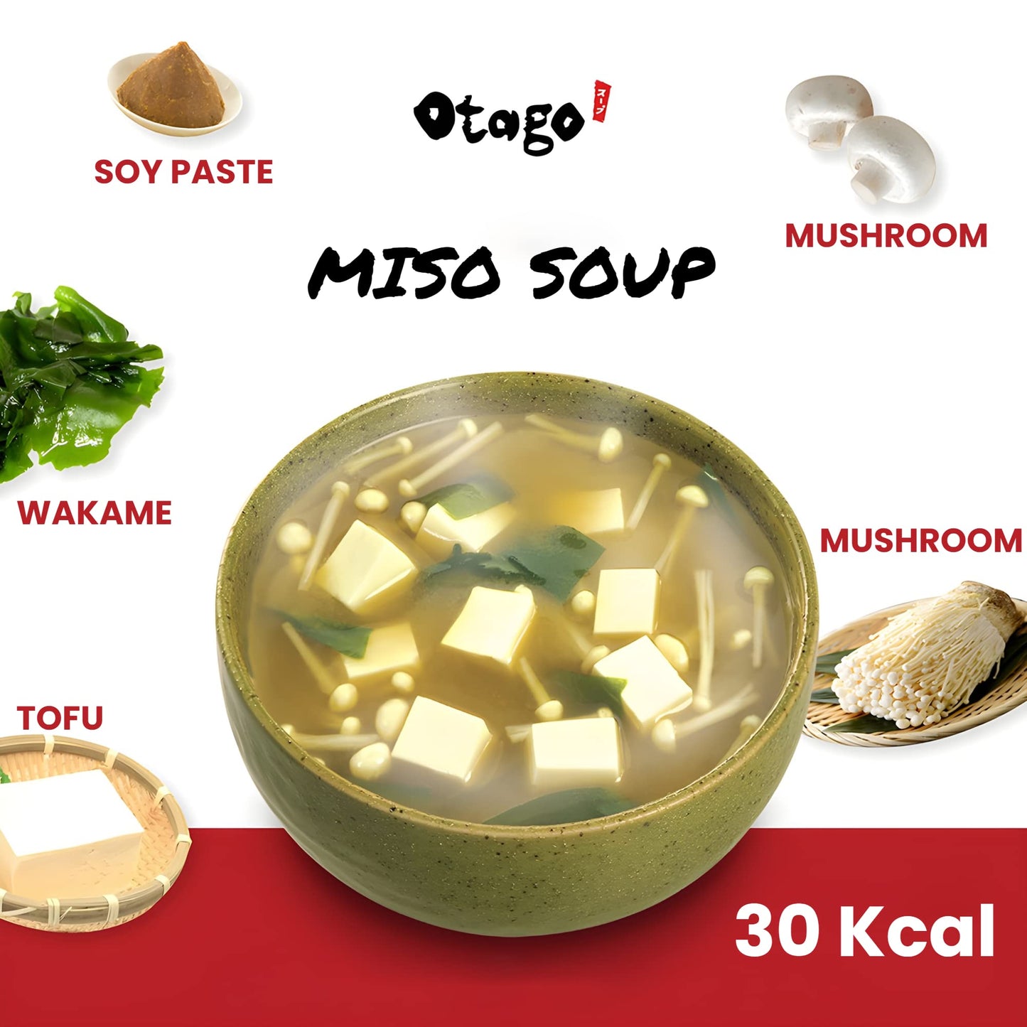 Otago Instant Miso Soup Packets Seaweed Tofu Freeze Dried Cubes Low Sodium Dry Ingredients Japanese Miso Soup Flavor Mix Easy Add Hot Water No MSG (Miso Wakame Soup)