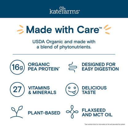 KATE FARMS Organic 1.2 Glucose Support Shake, Vanilla, 16g Protein, 27 Vitamins and Minerals, Diabetic Nutrition Meal Replacement, 8.45 oz (12 Pack)