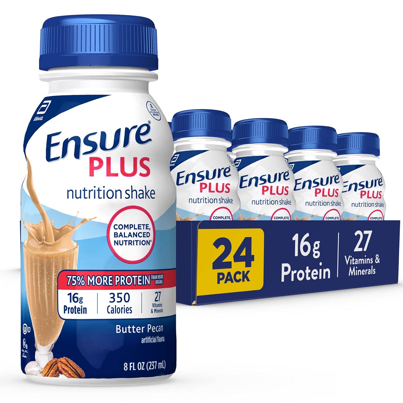 Ensure Plus Nutrition Shake with 16 grams of protein & Ensure Plus Liquid Nutrition Shake with Fiber, 16 Grams of Protein, Vanilla, 8 Fl Oz Bottle (Pack of 24)