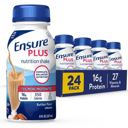 Ensure Plus Nutrition Shake with 16 grams of protein & Ensure Plus Liquid Nutrition Shake with Fiber, 16 Grams of Protein, Vanilla, 8 Fl Oz Bottle (Pack of 24)