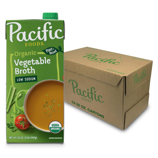 Pacific Foods Organic Vegetable Broth, Low Sodium, 32oz, 12-pack Keto Friendly