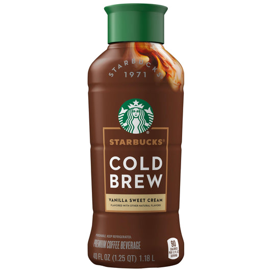 Starbucks Cold Brew Coffee, Vanilla Sweet Cream, 40 Fl Oz Bottle, Naturally Flavored, Colombian Blend, Iced Coffee Drink