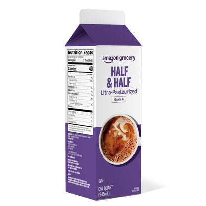Amazon Grocery, Half & Half, Ultra Pasteurized, 32 Fl Oz