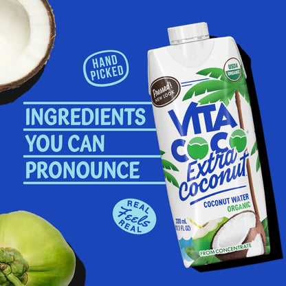 Vita Coco Organic Coconut Water, Extra Coconut | More "Coconutty Flavor" | Hydrating Electrolytes | Vital Nutrients | 11.1 Fl Oz (Pack of 12)