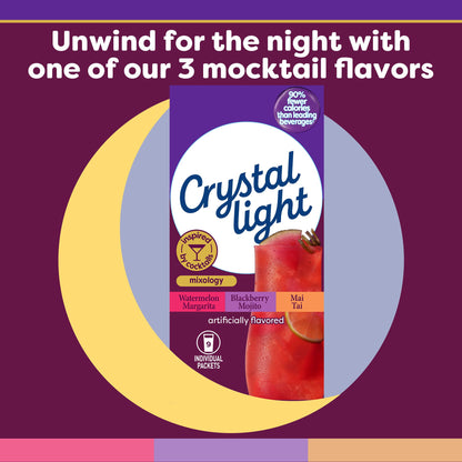 Crystal Light Mixology Drink Mix Variety Pack, 9 Packets, for Convenient On-the-Go Flavorful Hydration, Artificially Flavored Watermelon Margarita, Blackberry Mojito, Mai Tai, Zero Sugar, 1.17 oz