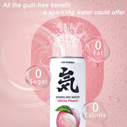 CHI FOREST White Peach Sparkling Water 24 Cans, Flavored SparklingWater, 0 Sugar and 0 Calorie BubblyWater, Refreshing Carbonated Water, Perfect for Party, Exercise or Work, 11.16 Fl oz, Pack of 24