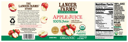 Langer Farms Organic Apple Juice, Not from Concentrate, 100% Juice, 32fl oz