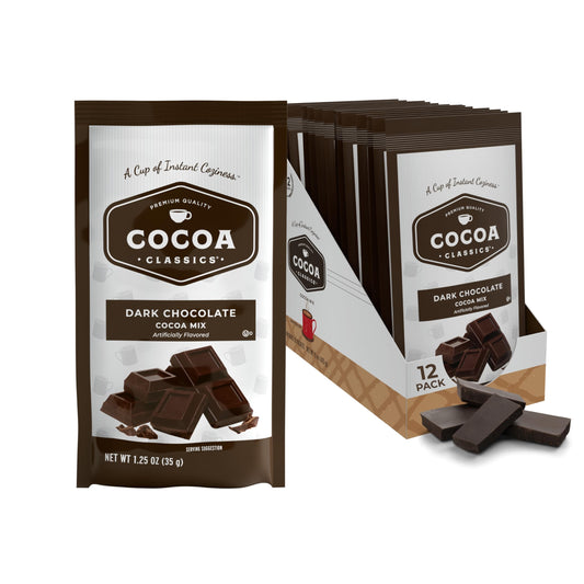 Cocoa Classics Dark Chocolate Cocoa Mix, Sweet, Smooth, Intense Dark Chocolate Flavored, Make Hot or Iced Cocoa, Gluten Free, Kosher Dairy Friendly, 1.25oz Packets (Pack of 12)