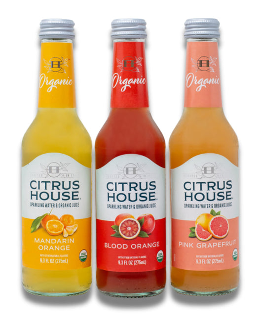 Citrus House Organic Sparkling Juice, Variety Pack, Modern Italian Soda, No Added Sugar, No Preservatives, 9.3 Fl Oz Glass Bottle (Pack of 12)