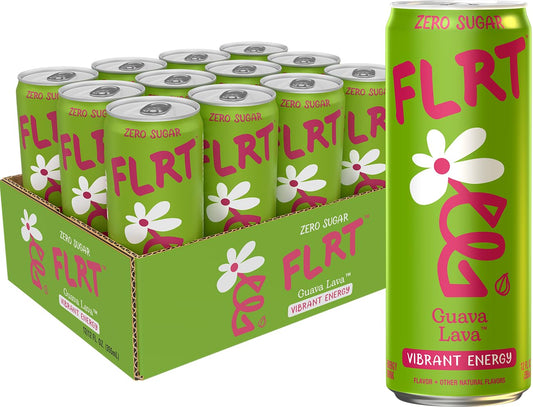 FLRT Energy, Guava Lava, Clean Energy, Energy Drink, 12 Fl Oz (Pack of 12)