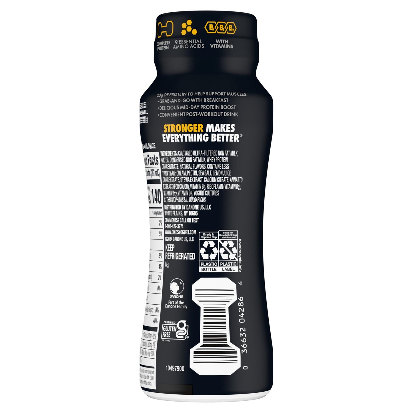 Oikos Pro Mango Pineapple Cultured Dairy Drink, 23 Grams of Protein, 0g Added Sugar, Just Delicious High Protein Snacks, 7 FL OZ Bottle