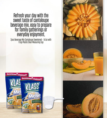2x Klass Bev Mix Cantlp Swtnd, 14.1 OZ Bundle with Measuring Cup – Sweetened Drink Mix with Dextrose, Sugar, Artificial Flavors, and Dried Cantaloupe Pulp – Gift Set (3 Items)
