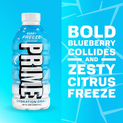 PRIME HYDRATION Berry Freeze, Cherry Freeze, & Ice Pop 12 Fl Oz Variety Sports Drinks, & Rapid Rehydration Electrolyte Powder Sticks, Ocean Cherry, & 12 Pack Black Graffiti Squeeze Sports Water Bottle