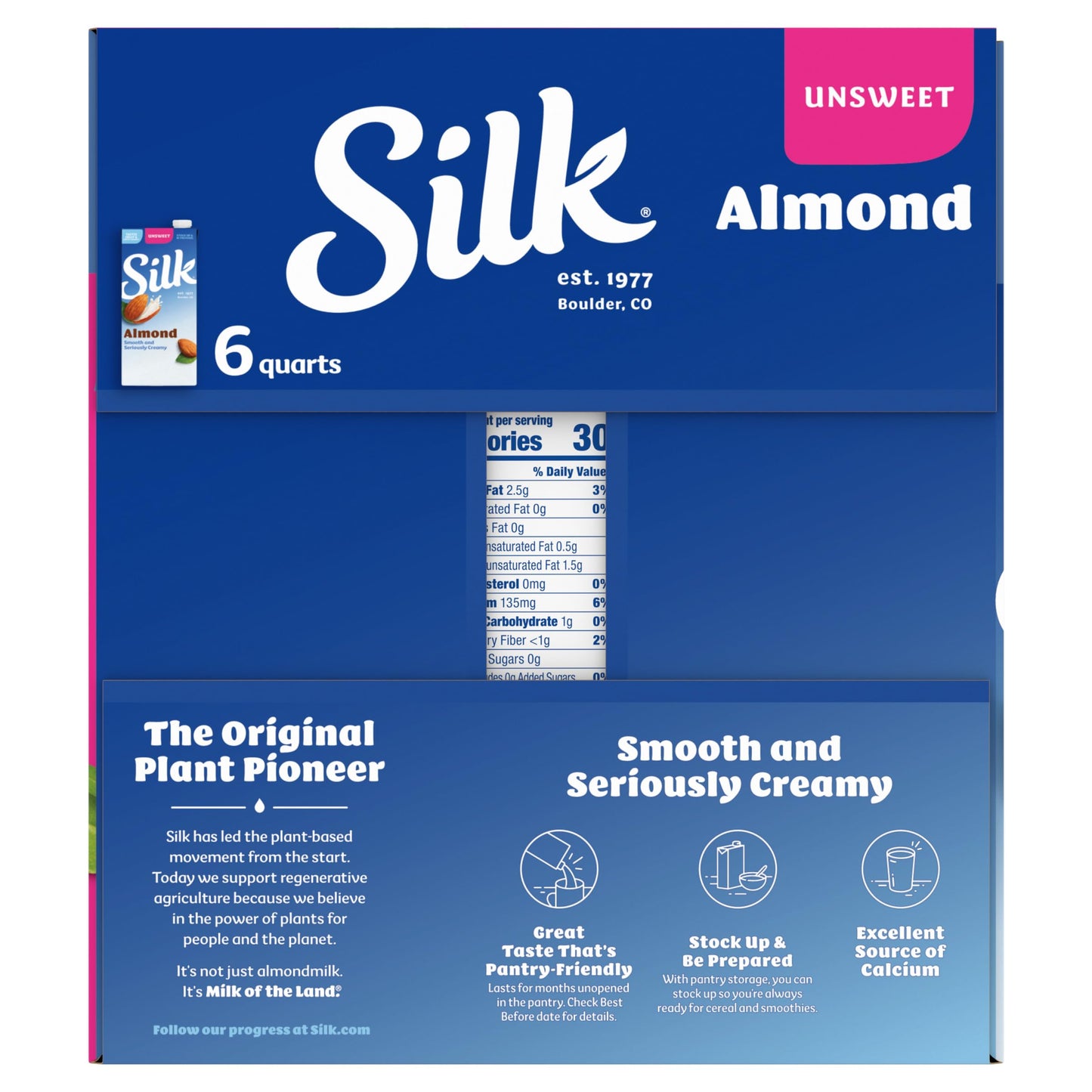 Silk Shelf-Stable Almond Milk, Unsweetened, Dairy-Free, Vegan, Non-GMO Project Verified, 1 Quart (Pack of 6)