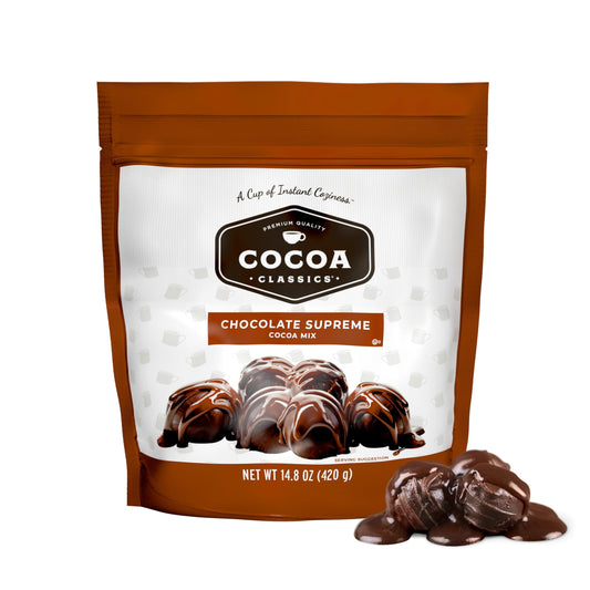 Cocoa Classics Chocolate Supreme Cocoa Mix Hot Chocolate Made with Nonfat Milk Just Add Hot Water Make Hot or Iced Cocoa Gluten Free & Kosher Dairy Friendly 14.8 oz Pouch (Pack of 1)