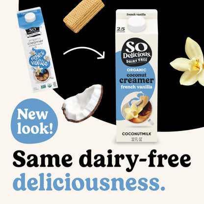 So Delicious Dairy Free Coconut Milk Creamer, French Vanilla, Vegan, Organic, Non-GMO, Creamy Plant Based Coffee Creamer, 32 FL OZ Carton